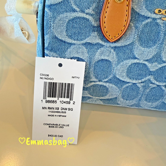 Coach Mini Rowan Crossbody Bag In Signature Denim CDQ36 denim/Gold/Indigo - Picture 11 of 16